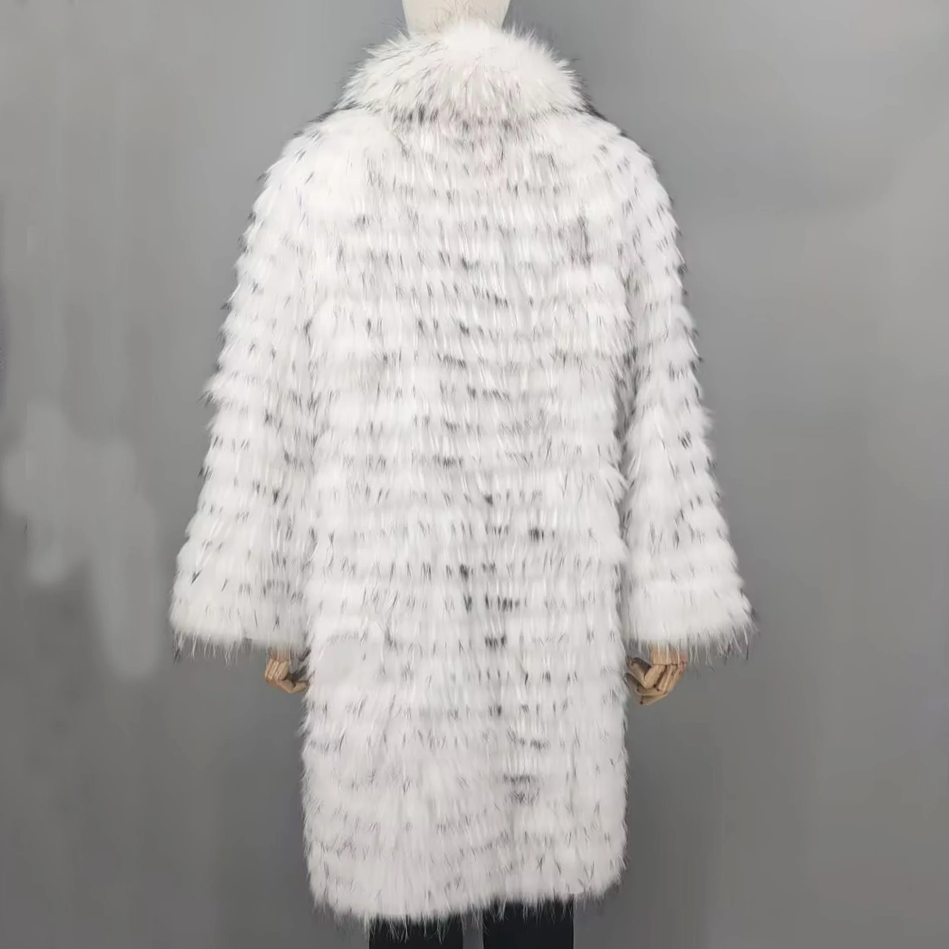 Women's Striped Real Silver Fox Fur Coat, Long Cardigen with Wool Lining, Big Size Clothes, Elegant Outwear, Spring, Lux18A09164