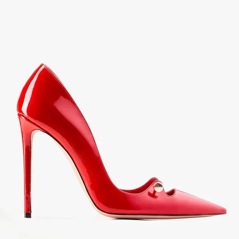 New Pointed Metal Buckle Women High-heeled Shoes European American Fashion Runway Styles Red Black Steel Tube Dance Single Shoes