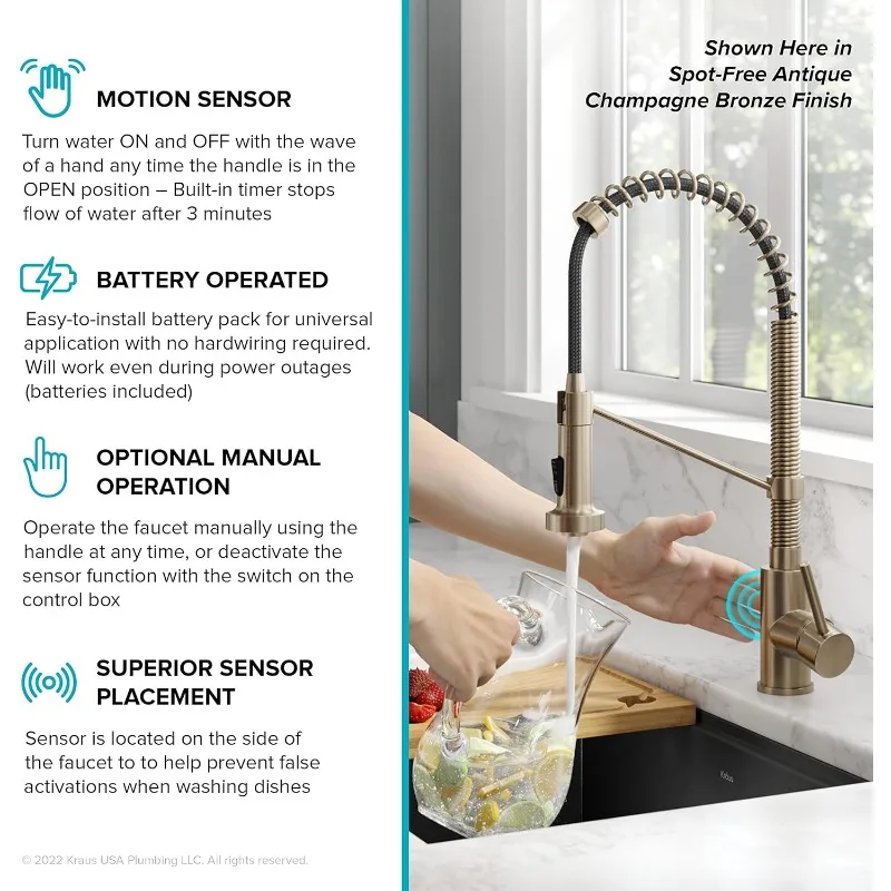 Bolden Touchless Sensor Commercial Style 2-Function Single Handle Pull-Down Kitchen Faucet in Brushed Brass