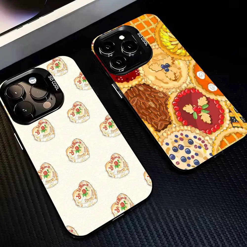 

Cute Cake Dessert Phone Case For iPhone17,16,15,14,13,12,11 Plus,Pro Max Black Border Silver Plated Cover