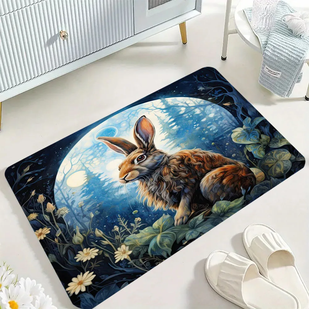 

Rabbit in The Moonlight Bathroom Toilet Entrance Doormat Kitchen Balcony Hallway Rug8.19