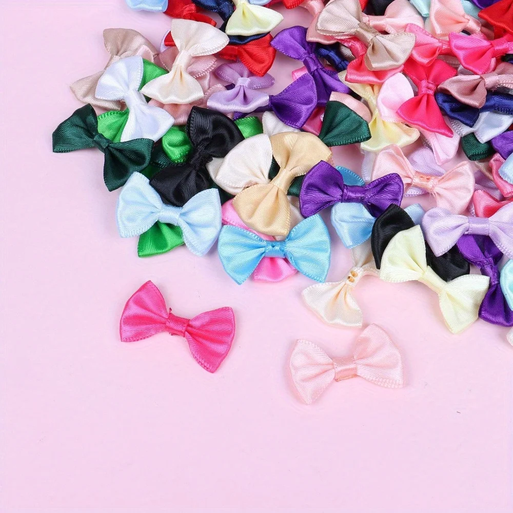 100pcs Assorted Mini Satin Ribbon Bows, Polyester Bow Ties for Crafts & Sewing Projects Fashion DIY Apparel Accessories