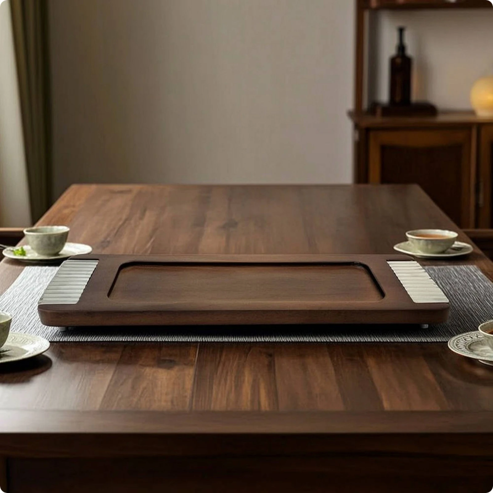 Decorative Tray with Silver Accents Slim Woodgrain Tray with Feet Elegant Large for Coffee Table
