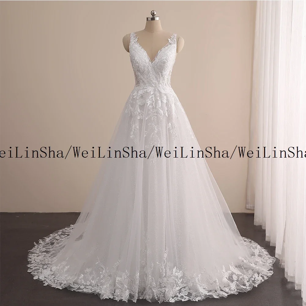 WeiLinSha Kappe Hülse EINE Linie Chic Elfenbein Hochzeit Kleider Spitze frauen Kleid für Ehe Echt Bild Brautkleider Robe de Mariée