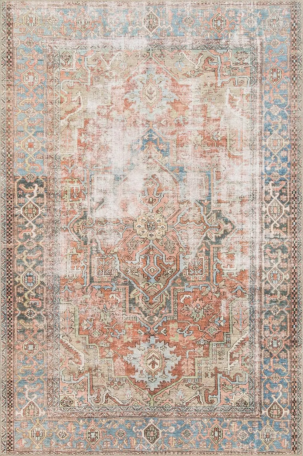 Polypropylene Area Rug, Modern Transitional Pattern Floor Carpet For Living Room Dining Area And Bedroom, Durable Non Shedding Large Indoor Mat, Terracotta And Sky Single Pack - view 5