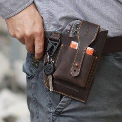 Fanny Waist Bag Men Genuine Leather Belt Bum Leg Hip Packs for Men 6-7.5inch Cell Phone Cigarette Lighter Box Case Outdoor Pouch