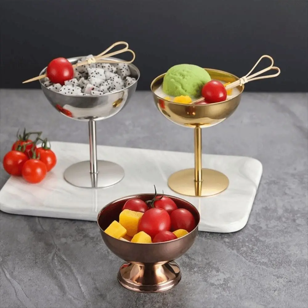 Stainless Steel Ice Cream Cup Retro Style High Base Dessert Bowl Snack Serving Dish High Foot Dessert Cup Kitchen Tableware