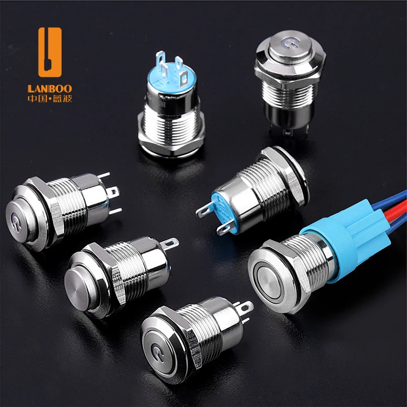 LANBOO 12mm mini push button switch with ring or power light 12V24V220V