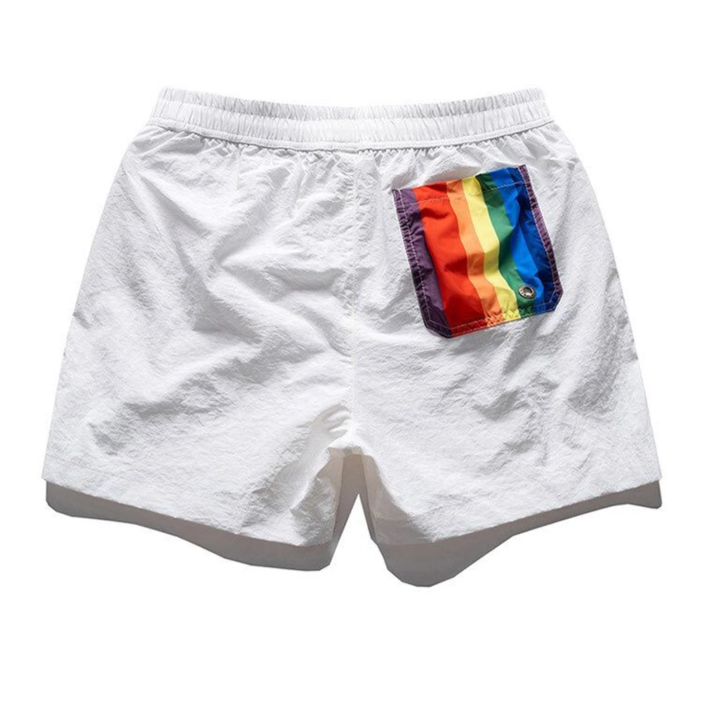 Mens Rainbow Pocket Surfing Quick Drying Vacation Lined Swim Trunks Fashion Youth Trendy Casual Beach Hawaiian Shorts 2026 New