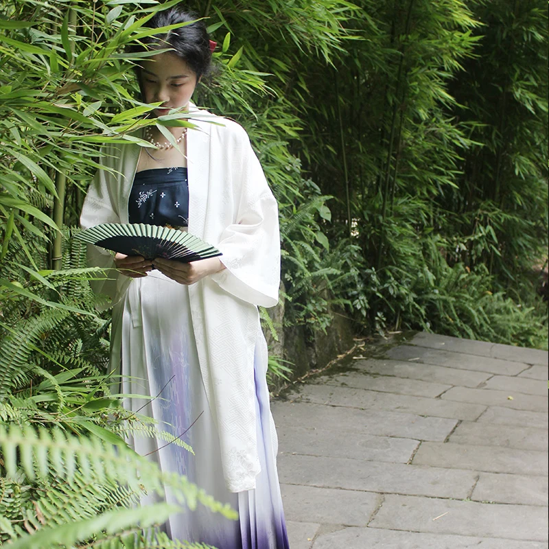 

Летняя длинная рубашка свободного кроя в стиле Ханьфу из имитации шелка, белая, без цвета, в стиле династии Сун