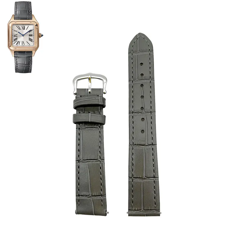 Watch Strap Cowhide Leather Thin And Soft For TANK/SOLO/MUST/SANTOS Watch Band Quick Release Easy To Install Watch Bracelet Gray