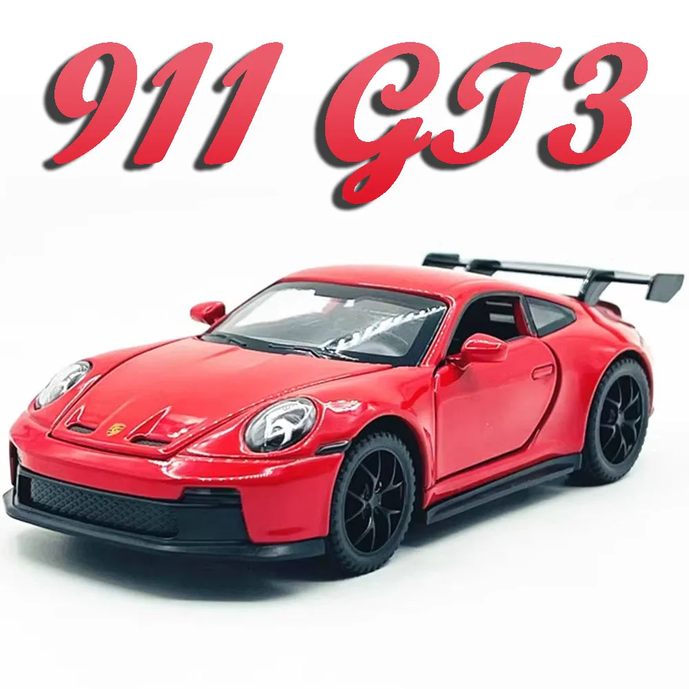 รถของเล่นจำลอง 1:32 911 GT3 Macan รถสปอร์ตขนาดเล็ก ผลิตจากโลหะผสม พร้อมเสียงและไฟ ประตูเปิดได้ ดึงหลังวิ่งได้ ของตกแต่ง รถซูเปอร์คาร์ ของขวัญสำหรับเด็กผู้ชาย