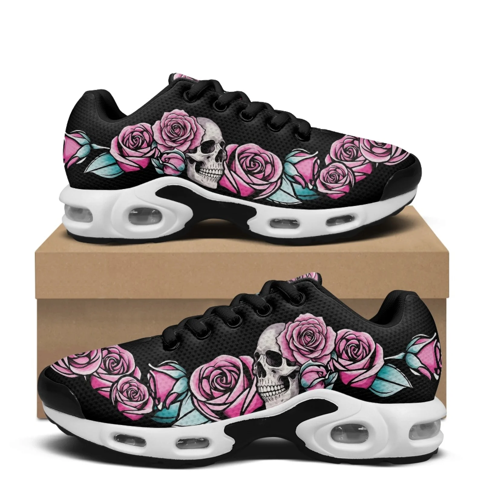 PENSTROLL Skull Pink Rose Men's Air Running Shoes Mesh Running Tennis Shoes Fashion Athletic Shoes for Training