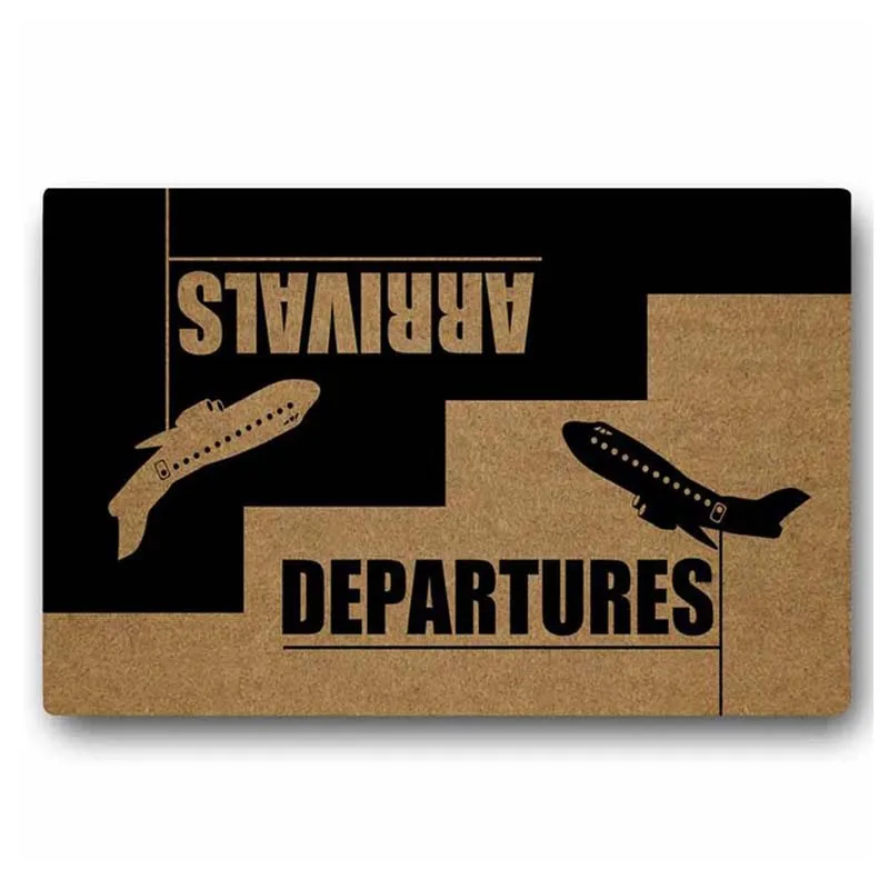 Funny Arrivals Departures Welcome Doormat Novelty Arrival Departure Entrance Floor Mats Non Slip Flannel Aviation Rug Airplane