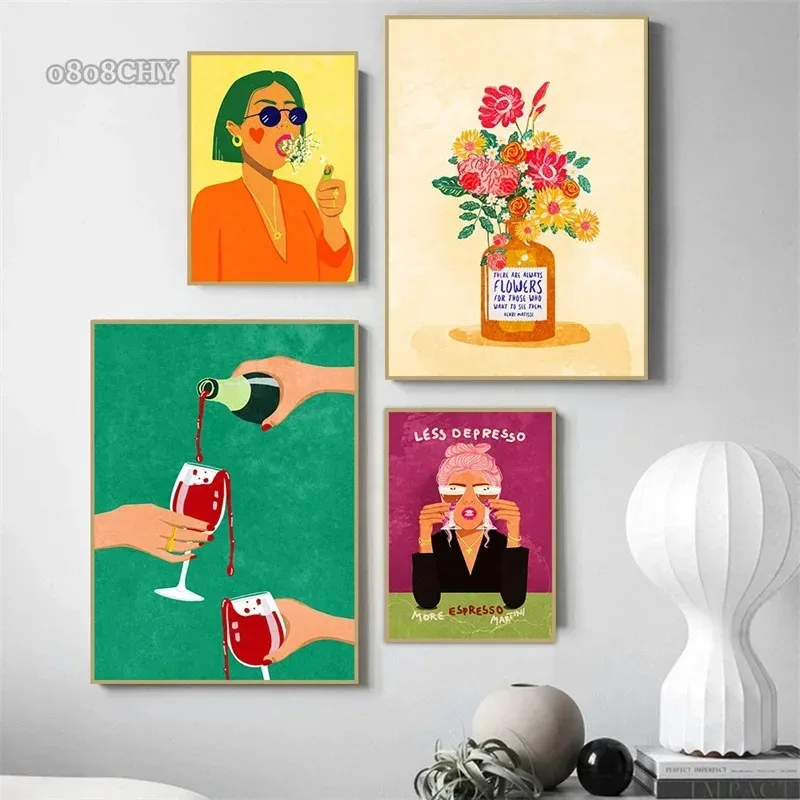 Colorful Funny Home Bathroom Girl Room Wall Decor Paintings Fruit Banana Peach Red Wine Sexy Woman Canvas Posters Wall Print Art