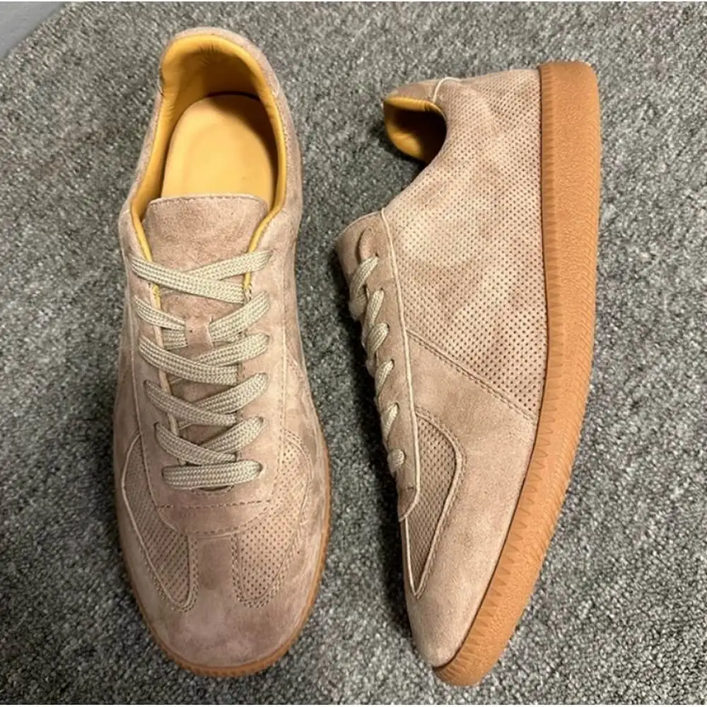 Men’s Light Beige Suede Training Shoes, Breathable Anti-Slip Casual Gum Sole Sneakers