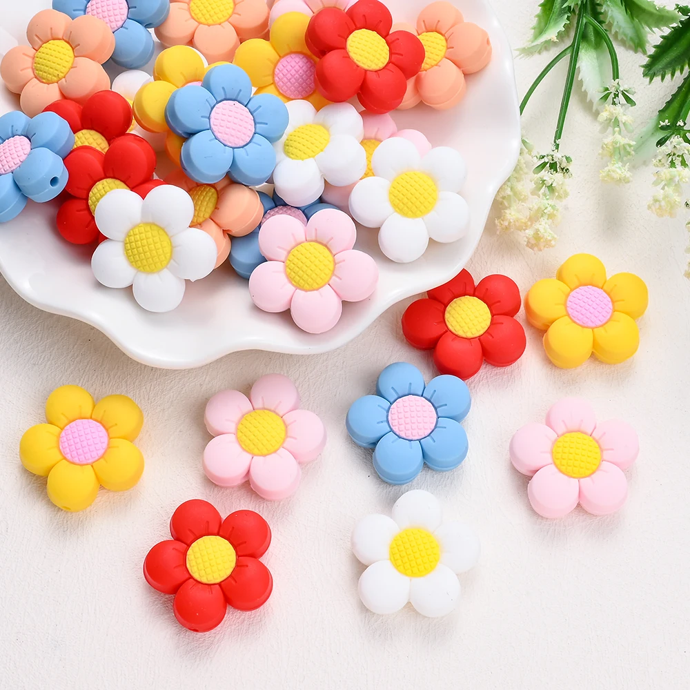 3/6Pcs Vibrant Flowers Silicone Beads Colourful Floral Series Focal Beads for Jewelry Making Hairpin Handmade Diy Accessories