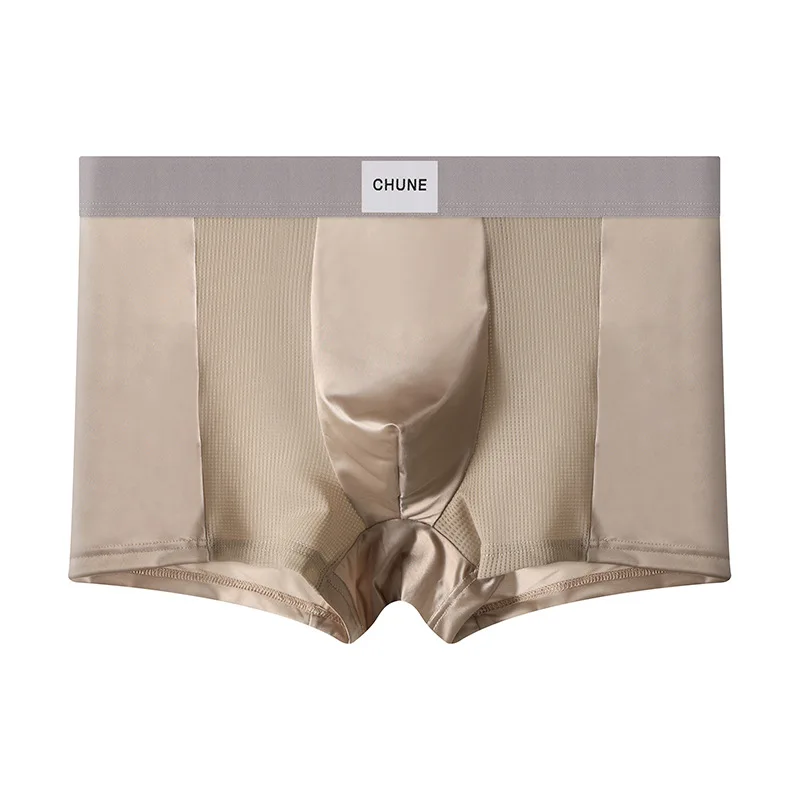 1/3PCS Boxer da uomo in raso di seta ghiacciata ad alta elasticità Mutandine comode Tinta unita a vita media Biancheria intima senza cuciture di grandi dimensioni