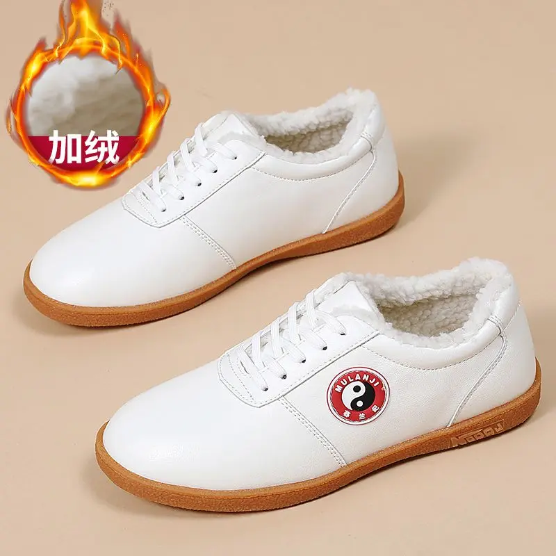 2025 New Leather Martial Arts Shoes Thermal Comfortable Tai Chi Shoes Non Slip Wushu Training Shoes Lightweight Low Top Sneakers