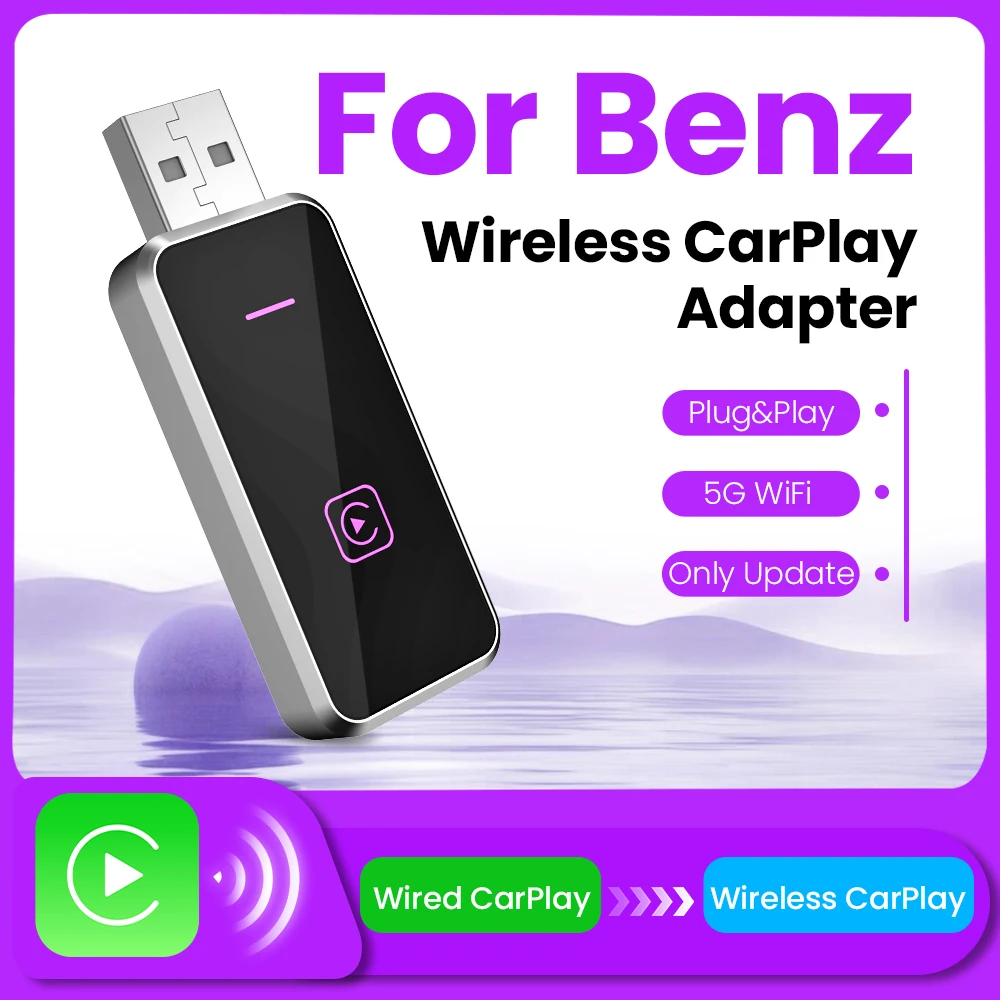 2024 Mini Wired to Wireless Carplay Adapter Plug and Play WiFi Bluetooth For Benz A‑Class B‑Class CLS‑Class GLA‑Class Sprinter