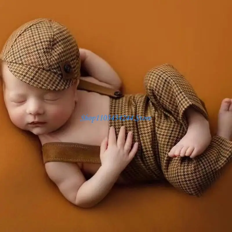 مجموعة دعائم التصوير الفوتوغرافي للأطفال، سراويل حمالات وقبعة رجالية لالتقاط الصور