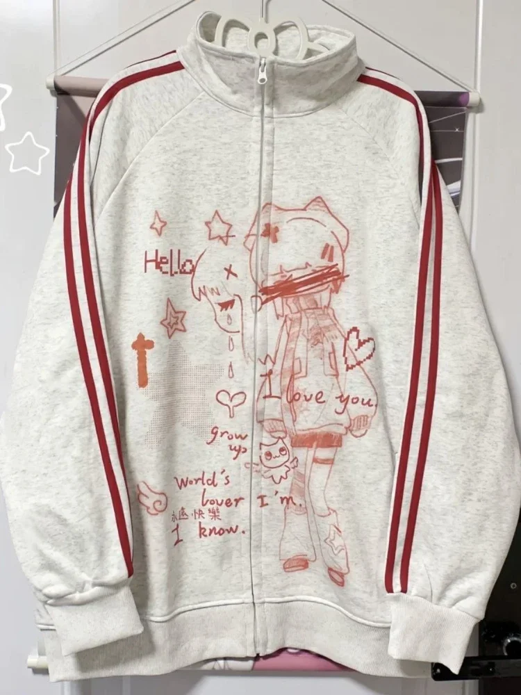 

Harajuku Jk Casual Streetwear Loose Hoodies Women Japanese Y2k Aesthetic Stand Neck Sweatshirts Cute Kawaii Striped Anime Hoodie