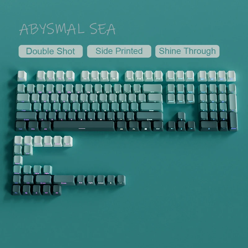 Deep Sea Cherry Profile 135-Key Set Double Shot PBT Keycaps Side Print Shine through Keycaps for MX Switch Mechanical Keyboard