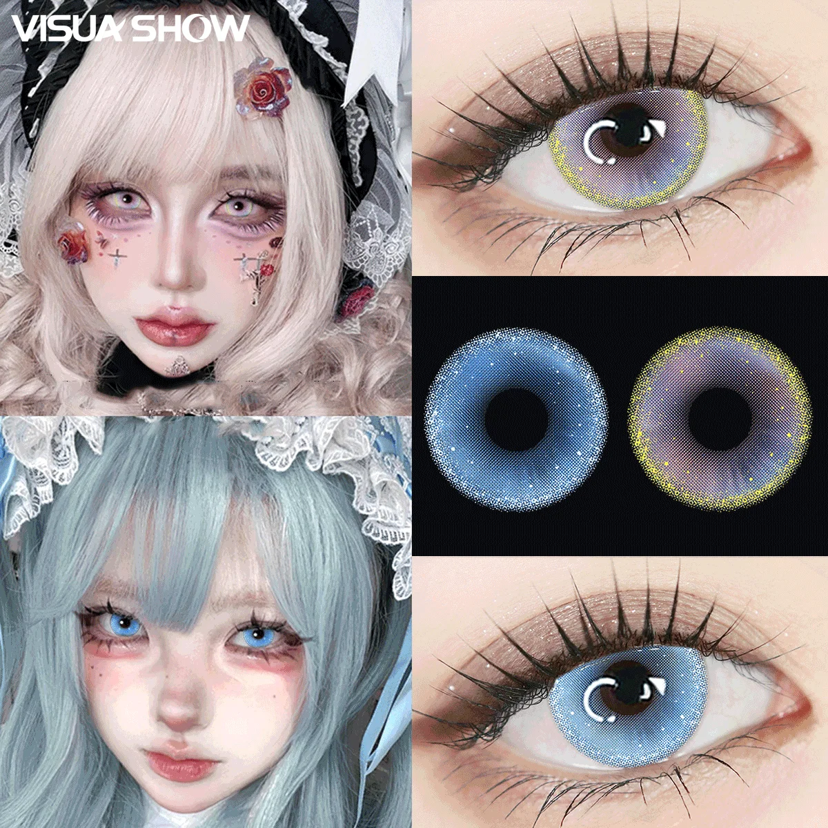 VISUASHOW Lovejoy Cosplay Blaue Farbige Kontaktlinsen für Kleine Pupillen, 6 Monate Einweg-Weichlinsen für Augen-Make-up – Detail 2