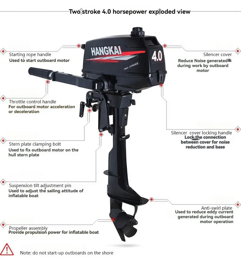 HANGKAI New 4HP 74.6CC 2-Stroke Water Cooled Outboard Motors For Fishing Boat Yacht Sailboat Marine Engines,Lightweight Powerful