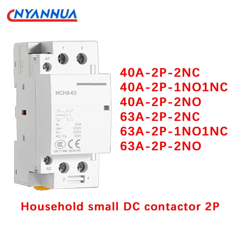 HCH8 Household Small DC Contactor 2P4P Miniature Silent 40A 63A NO NC All Copper Coil Din Rail Type