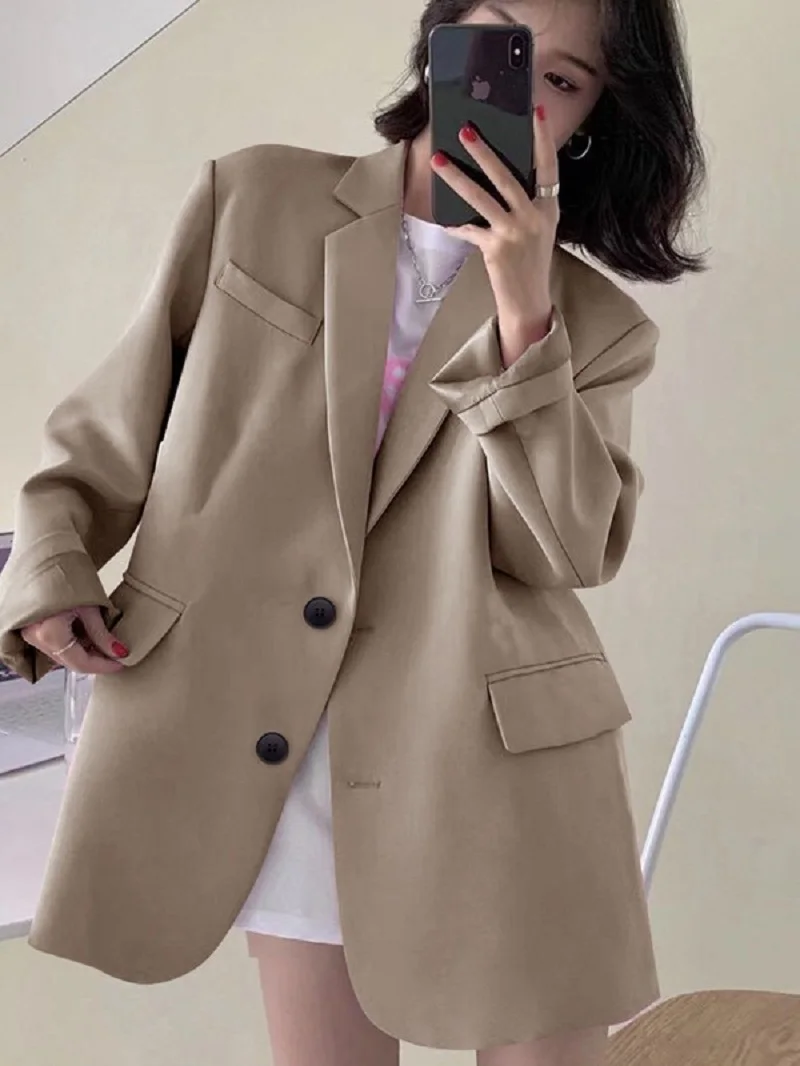 Y2k Women Comfortable Luxurious Suit Blazer Jacket Spring Oversize Back Split Hem Solid Color Office Lady Fashion Casual Suit