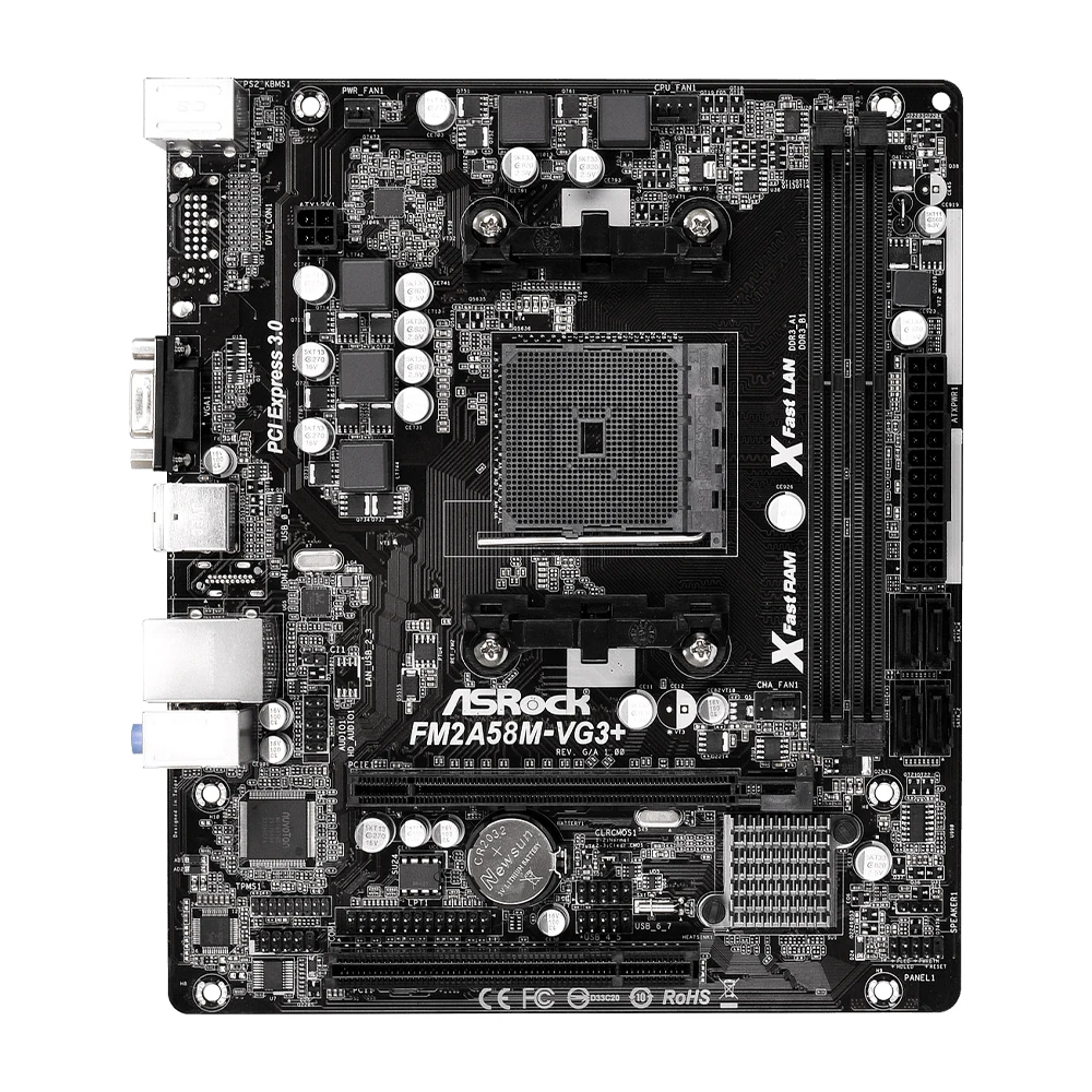 ASRock FM2A58M-VG3+ Motherboard Support for Socket FM2+ 95W / FM2 100W Processors 32GB DDR3 1866MHz PCIe 3.0 AMD A58 Mainboard