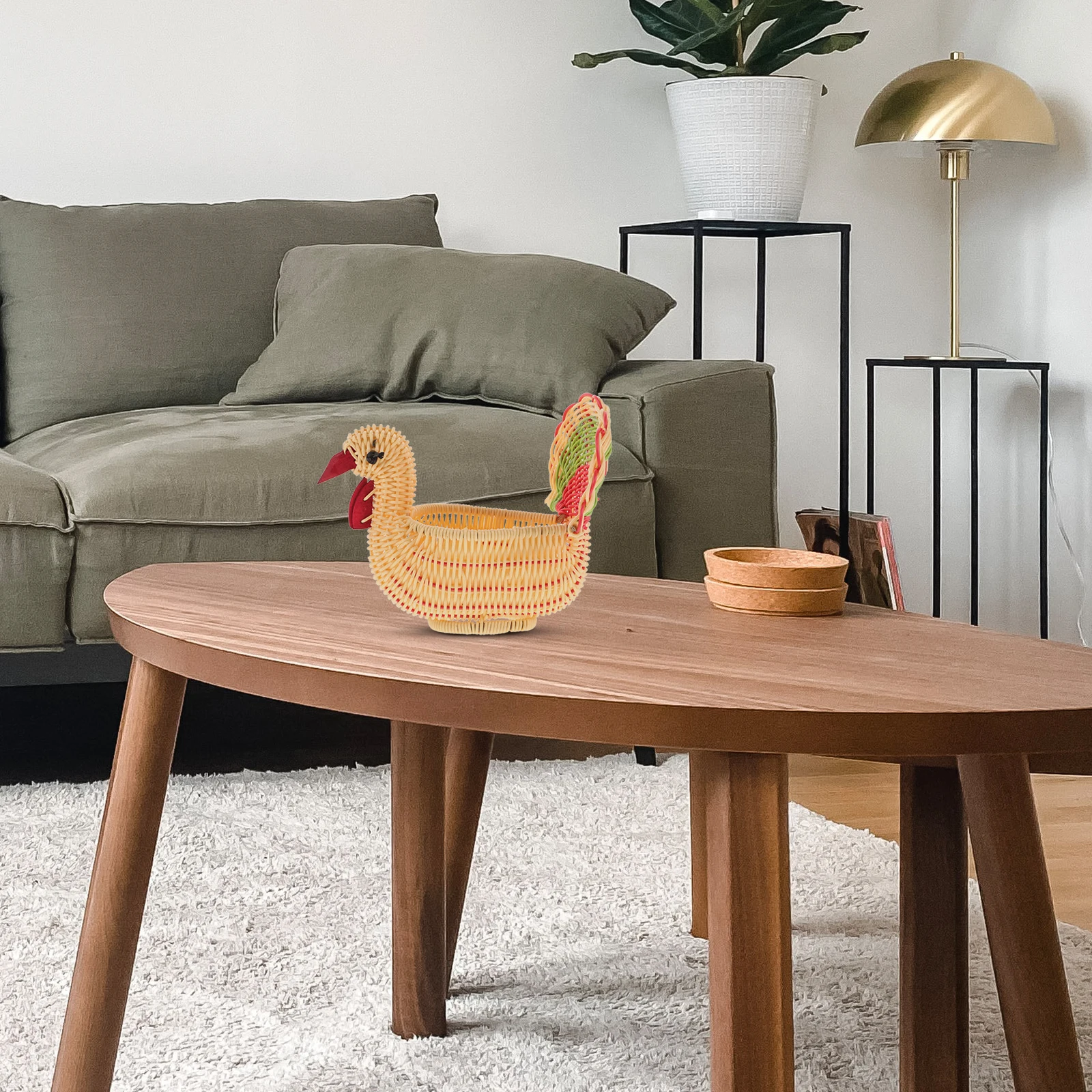 Lovely Chicken Shape Imitation Rattan Storage Basket Large Capacity Fruit Basket For Kitchen Decorative Plastic Woven