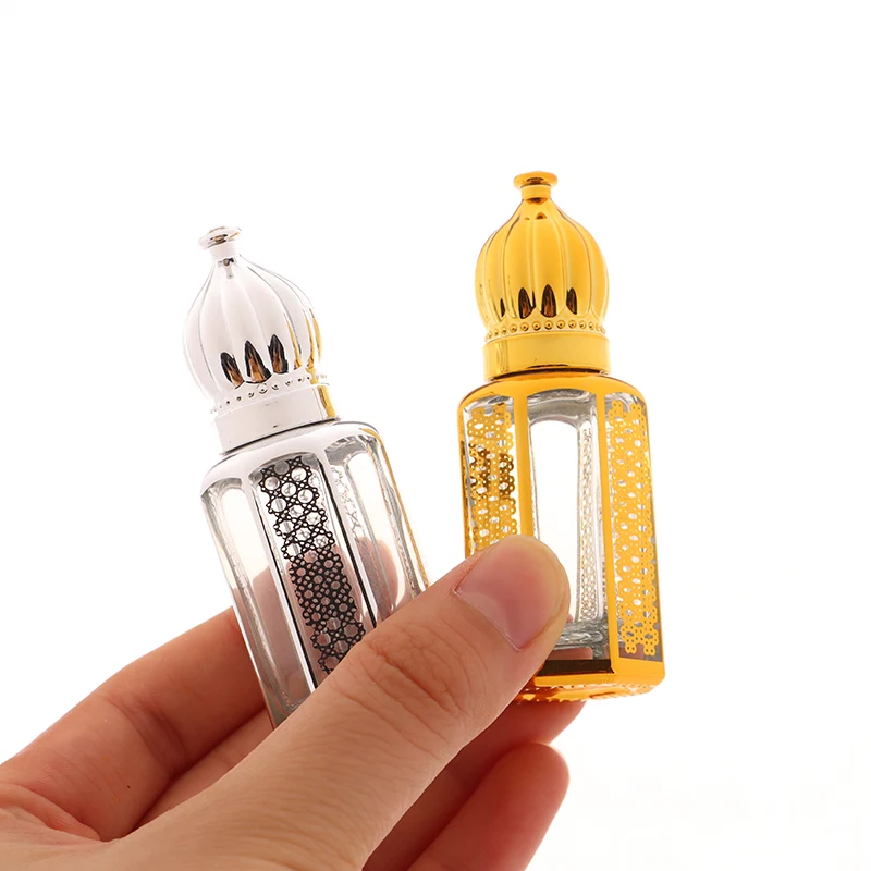 6/9/12ml Portable Glass Roll On Bottles For Essential Oil Arabic Golden Refillable Perfume Bottles Empty Roller Ball Containers