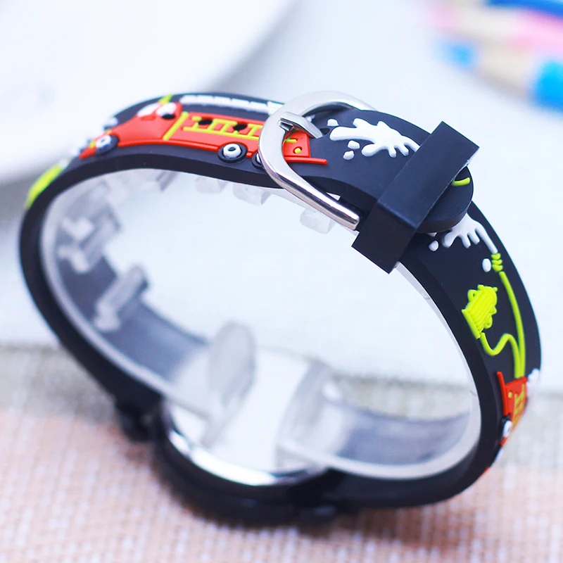 Cartoon Silicone Fire Truck Strap And Face Quartz Watches Children Boys Girls Man Fashion Sports Waterproof For Over 3rd Kids