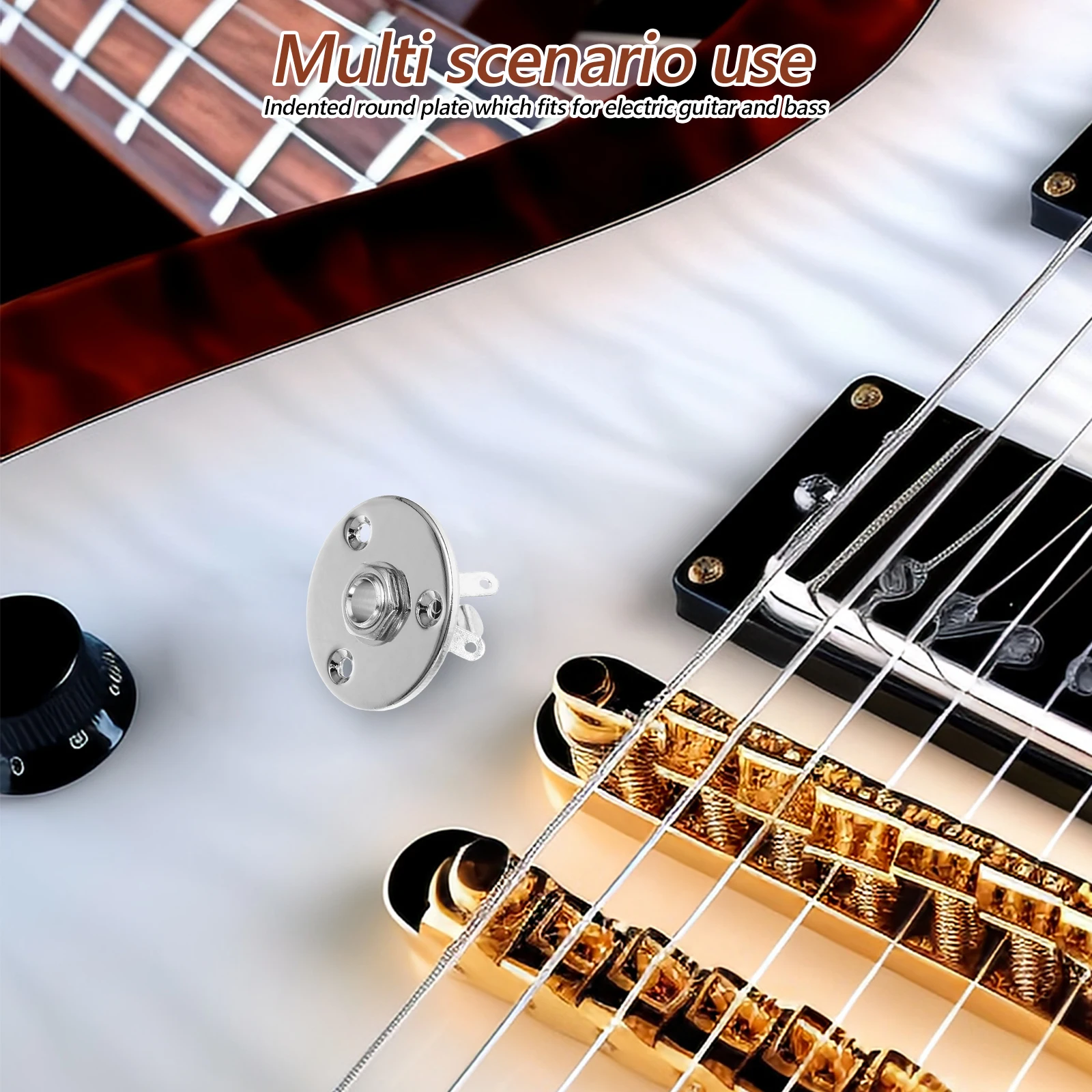 

Chrome 1/4 Inch 6.35Mm Jack Socket Output Input Plug Mounting Screws Round Plate Electric Guitar Bass Replacement Endpin Jack