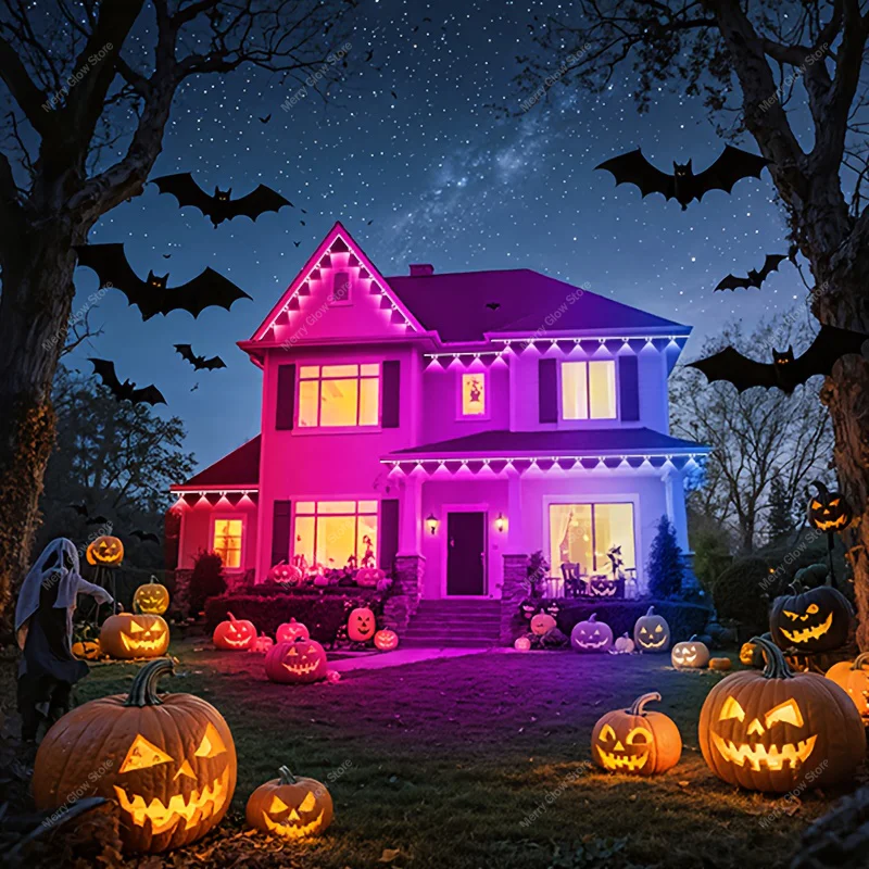 200FT 120LED Permanent Outdoor Smart Eaves Light Bluetooth App Control RGBIC DIY Decorative Lights For Christmas Halloween Decor