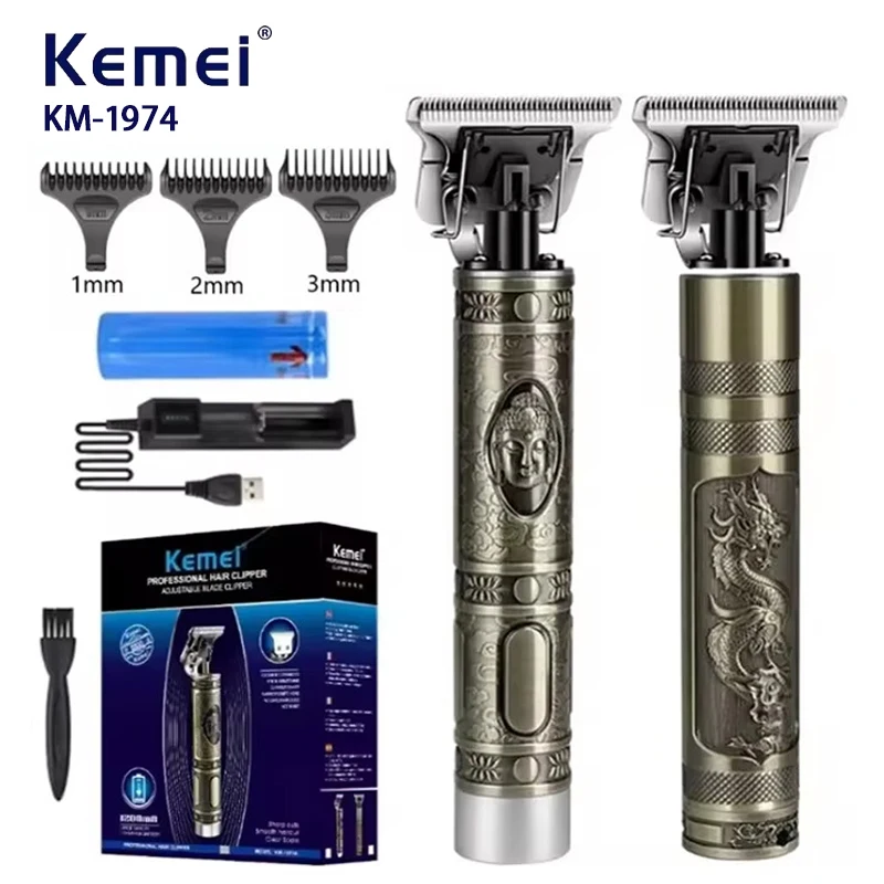 Kemei KM-1974 Professional Hair Clipper Barber Hair Trimmer For Men Retro Buddha Cordless Edge Electric Hair Cutting Machine