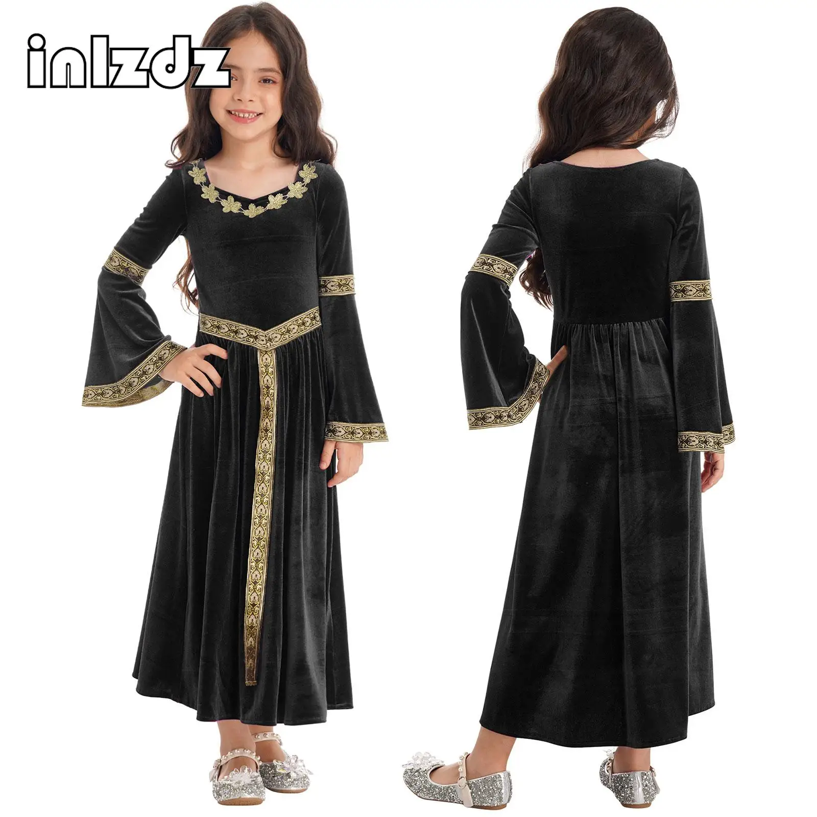 

Girls Medieval Renaissance Velvet Dress Princess Queen Cosplay Costume for Halloween New Year Carnival Vintage Party Dress Up