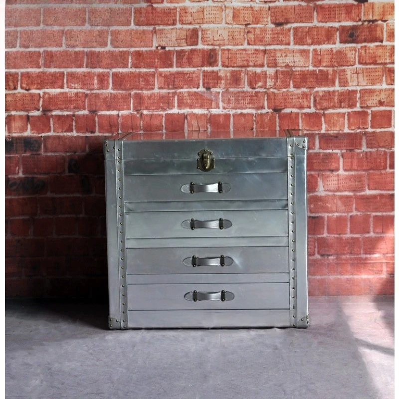 Industrial style aluminum leather rivet flip four-bucket cabinet, American personalized dining side cabinet, storage cabinet