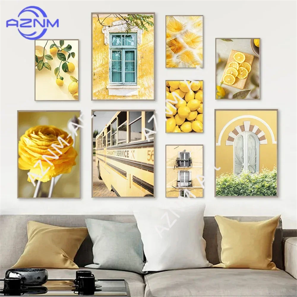 Spring Flower Rose Lemon Orange Posters Canvas Painting Window Plants Print Nordic Wall Art Pictures Living Room Home Decoration