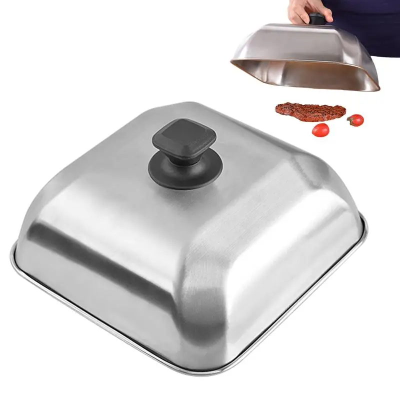 

304 Stainless Steel Steak Cover Teppanyaki Special Cover BBQ Outdoor Square Dustproof Grill Cover Basting Steaming Cover