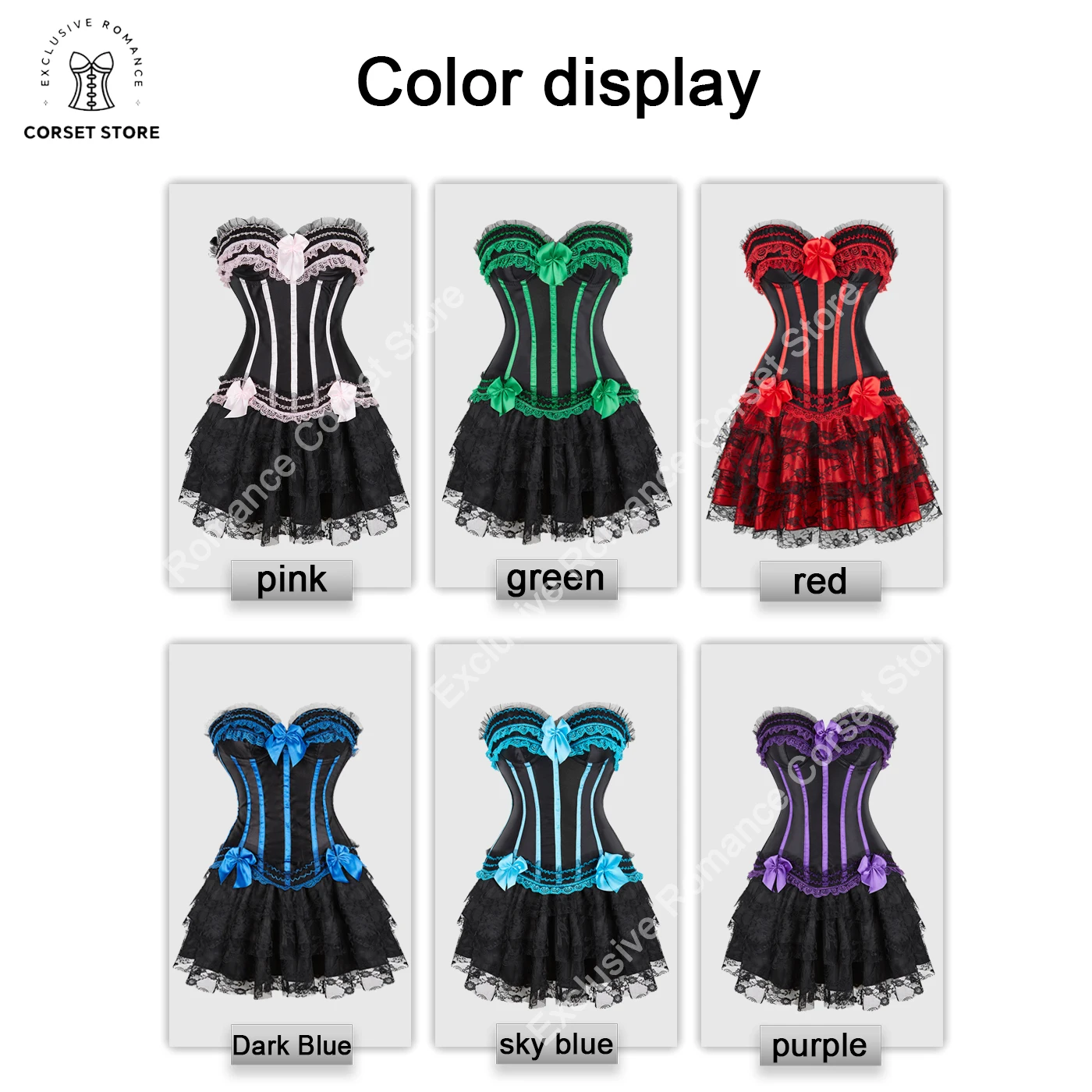 Overbust Lingerie Corset Lace up pink Corsets for girl\'s Bustier Plus Size and Princess Dress tutu Skirt Victorian Corset Dress