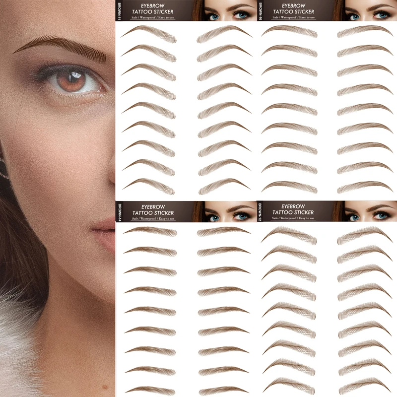 Eyebrow Makeup Tattoo Sticker Water-based Hair-liked Waterproof Long Lasting False Eyebrows Stickers for Brow Grooming Shaping