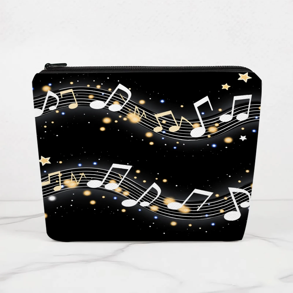 Music Notes Stars Sparkles Waves Makeup Bags for Girls Cosmetic Pouch Toiletry Bag Pencil Case Travel Storage