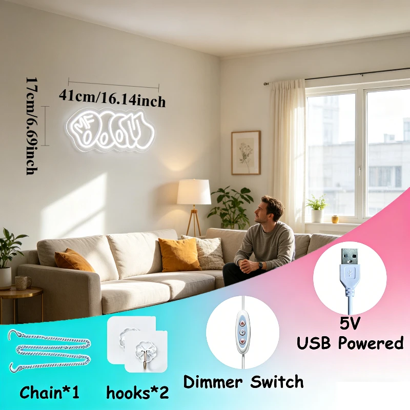 Meow Neon Sign LED Dimmable Cat Theme Aesthetic Night Light USB Cartoon Sign Wall Art for Bedroom Living Room Home Decor Gift