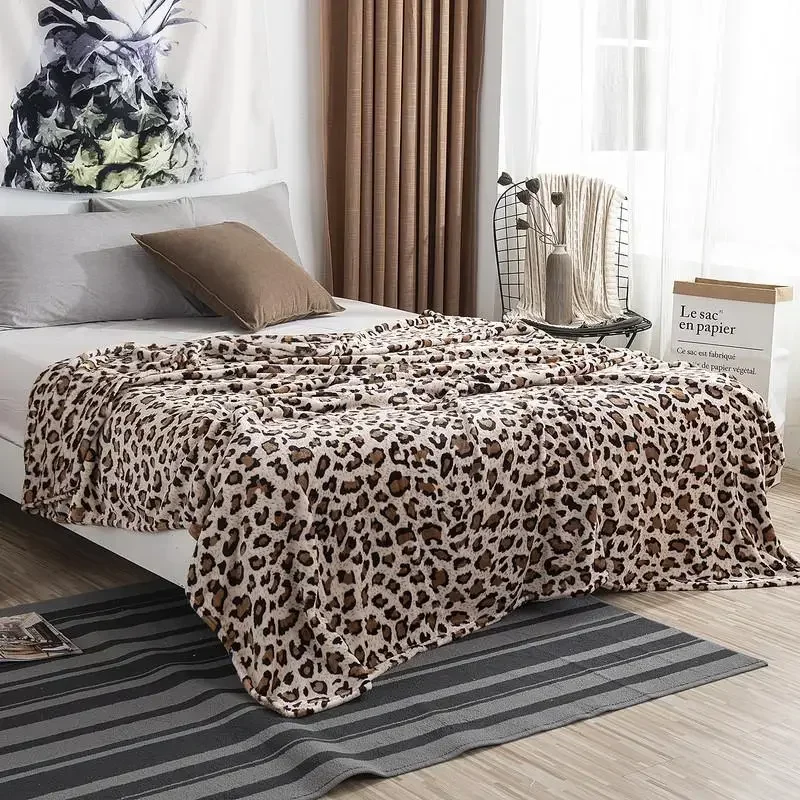 Super Soft Coral Fleece Flannel Blankets Leopard Stripe Printed Sofa Bed Bedspread Plaid Blankets