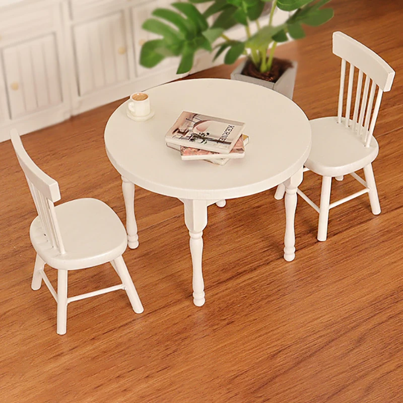 Mesa y silla de comedor completa para casa de muñecas, muebles en miniatura, comedor de madera, juego de simulación, 1/12