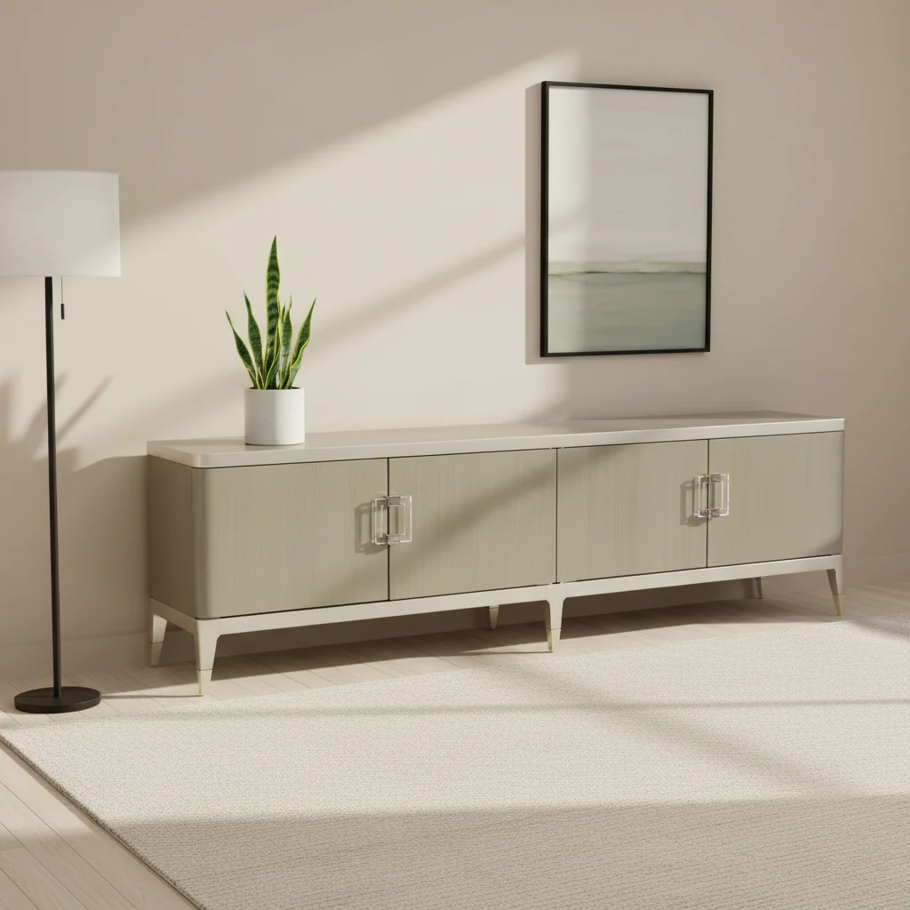 Solid Wood TV Console Elegant Rustic Caracole with Natural Veneer for Living Room  It's Show Time Media Cabinet