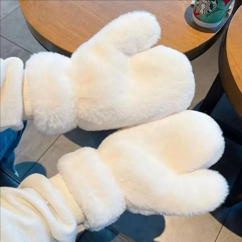 Guanto autunno inverno donna carino adorabile dolce morbido solido peluche soffici tenere in caldo guanti protezione dal freddo guanti addensati